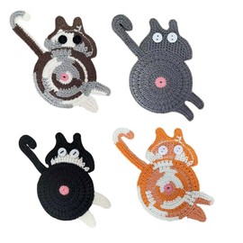 Cat Cup Coasters - ShiningUU 4PC Drink Coaster Gifts for Cat Lovers | Coasters Set with Playful Cats Design | Funny Coaster | Non-Slip Drink Pads for Home Decor & Coffee Tables