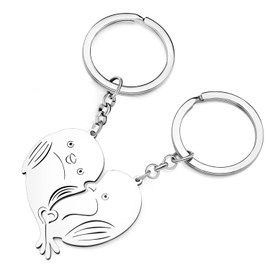 DUOWEI Stainless Steel Couples Keychains Animals Keyrings for Women Lovers Best Friends Valentines Birthday Gifts (Couple Silver Lovebirds)