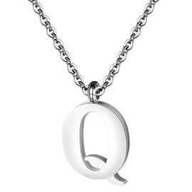 PARTNER Stainless Steel Silver Initial Necklace Alphabet Pendant Necklace 16" with 2" extender Women letter Necklace, Stainless Steel