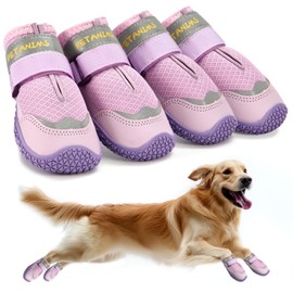 Petanims Dog Shoes for Large Dogs, Medium Dog Boots & Paw Protectors for Winter Snow, Breathable Dog Booties for Hot Pavement, Hardwood Floors Purple Size 4