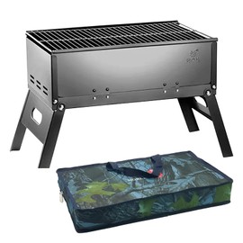 hosck Folding Small BBQ Grill, Portable Outdoor Charcoal Grilling, Camping Grill, Stainless Steel BBQ for Picnic, Travel, Hiking, Garden, Camping, Retirement Gift for man, Dad (large size)