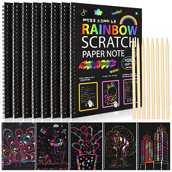 8 Pack Scratch Arts Drawing Notebook Paper for Kids Art