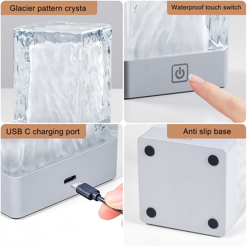 Crystal Table Lamp LED Night Light 3 Level Brightness Touch