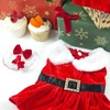 3 Pcs Dog Christmas Costumes Puppy Velvet Dress Xmas Outfits