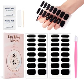 JERCLITY 2 Sheets 32pcs Semi Cured Gel Nail Strips, Gel Nail Wraps Needed LED Lamp to Cured, Ease to Use and Removal, Come with 2 Prep Pads,1 Nail File,1 Wooden Cuticle Stick(Dark Night)