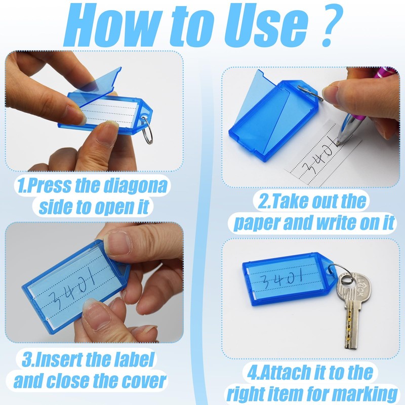 SHENSAIGO Pack of 32 Key Fobs Writeable 8 Colours Plastic