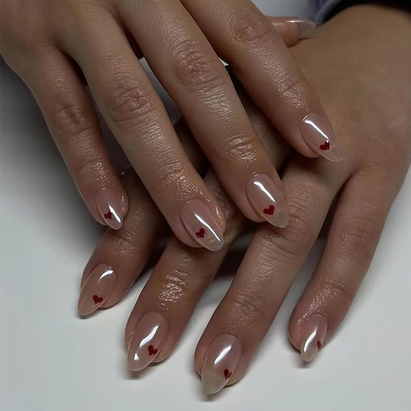 24Pcs Almond Press on Nails Short Medium Fake Nails with