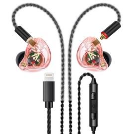 Vibes 202ML Wired Earbuds - HiFi in Ear Monitor Headphones - Noise Isolating Ear Buds w/ Mic - Clear Sound, Deep Bass & Comfort-Fit Earphones - MMCX to Lightning & Silver Plated Cable - Carrying Case