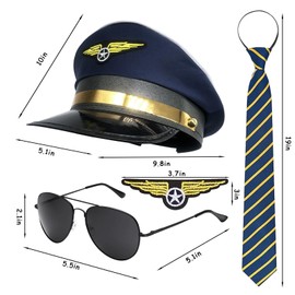 SSKHE 4-Piece Airline Pilot Costume, Pilot Costume Accessories, Role-Playing Party Costumes, Suitable for Both Adults and Children