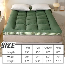 Thick Mattress Topper Twin Size - Non-Slip Mattress Pad Cover for Back Pain Breathable Folding Sleeping Pad Machine Washable Mattress Protector (39x75 inch,Green)