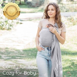 Ring Sling Baby Carrier - USA Lab Tested, 100% Natural Cotton Muslin, Breathable & Ergonomic Ring Sling Grey
