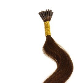 hair2heart 100 x Micro Ring I-Tip Real Hair Extensions, 50 cm, 0.5 g Strands, Straight, Colour 4 Brown