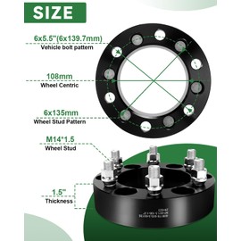 6x5.5 to 6x135 Wheel Spacers for Silverado Tahoe Suburban Yukon Sierra, 1.5 Inch 6x139.7 to 6x135 Wheel Adapters 108mm Center core with M14x1.5 Studs