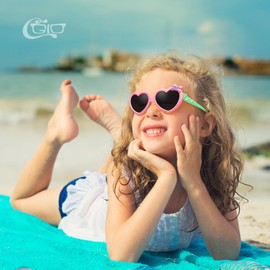 CGID Weiche Niedliche Herzförmige Polarisierte Sonnenbrille für Kinder Flexibler Rahmen 100% UV400 Schutz für Kinder Jungen und Mädchen im Alter von 3-6,K78,Pink Blau