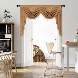 ELKCA Double-Sided Chenille Valance for Living Room Bronze Curtains Valance with Gold Beads for Bedroom,Rod Pocket(W59Inch,1 Panel)