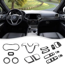 SQQP Carbon Fiber 16PCS Full Set Interior Trim Kit Compatible with 2014-2021 Jeep Grand Cherokee,Dashboard Panel Side Outlet Decorative Cover