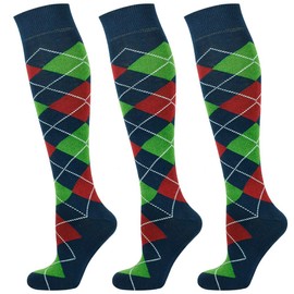 Mysocks 3 Pairs Knee Socks for Children, Finest Cotton, Seamless Toe Closure, 3 Pairs Argyl Navy Red Green