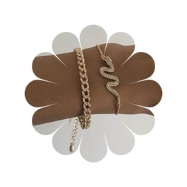 Allereya Vintage Layered Snake Bracelet Crystal Snake Bracelet Punk Curb Chain Bracelet Gold Rhinestone Snake Hand Chain Bracelet Jewelry for Women and Girls