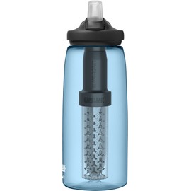 CamelBak eddy+ Water Filter Water Bottle by LifeStraw Integrated 2-Stage Filter Straw - For Hiking, Backpacking, Travel, and Emergency Preparedness - 32oz Tritan Renew, True Blue