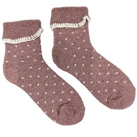 Women’s Luxurious Soft Fluffy Wool Blend Cuff / Sofa / Bed Socks - Soft Pink - Size 4 – 7 (Pink and Cream Spots)