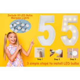 3FT Marquee Light Up Numbers Pre-Cut Frame Giant Marquee Numbers 5, Mosaic Numbers for Balloons, 15th 25th 50th 65th Birthday Decorations for Women Men, 50th Anniversary Decorations, Party Decor