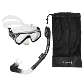 Blue Reef Dreamers Kids Snorkel Mask Combo, Snorkeling Gear for Kids Includes Dreamer Kids Mask, Cortes Kids Dry Snorkel and Mesh Bag, Snorkeling Mask for Comfort and Visual Clarity (Charcoal)