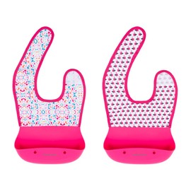 Bazzle Baby Silicone Bib for Baby with Food Catcher - Waterproof Roll Up and Button Feeding Bib for Toddler Eating Barbi 2-Pk