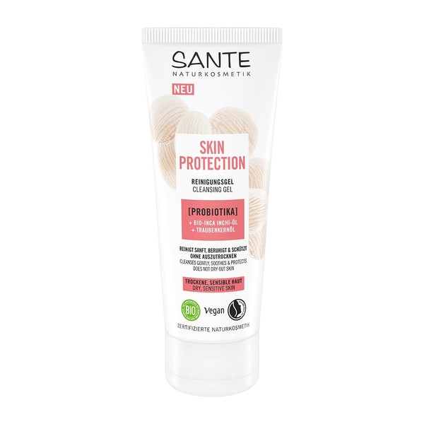 SANTE Naturkosmetik Skin Protection Cleansing Gel with Probiotics, Organic Inca Inchi Oil & Grape Seed Oil, Clarifying Cleansing, Vegan Face Care for Refined Pores and Refreshed Skin, 100 ml