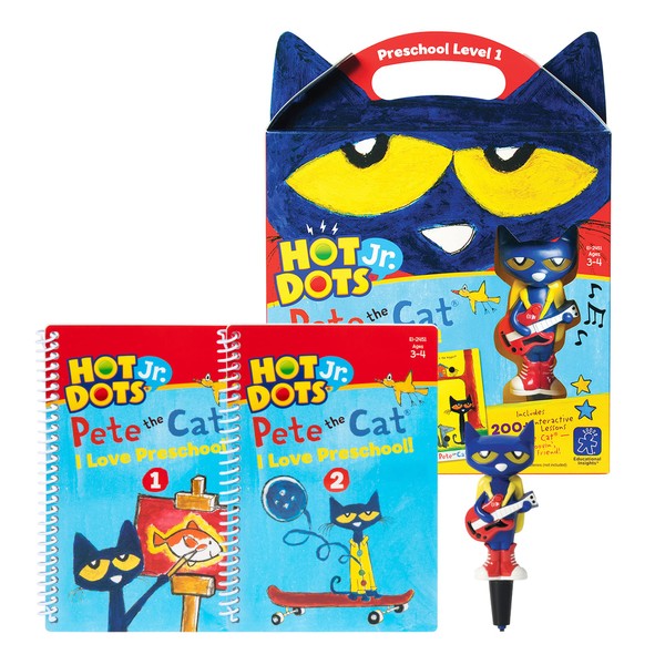 Educational Insights Hot Dots Jr. Pete The Cat - I Love Preschool Set with Interactive Pen, Math & Reading Workbooks, 200+ Multi-Subject Lessons, Ages 3+
