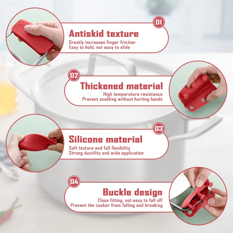 2Pcs Silicone Pot Handle Covers with Buttons, Heat Resistant Cast