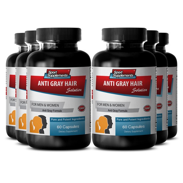 Biotin Pills for Hair Growth - Anti Gray Hair - Chlorophyll Powder (6 Bottles - 360 Capsules)