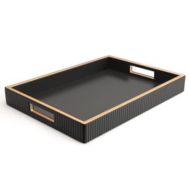 SANZIE Leather Tray Desktop Storage Organizer Premium Serving Tray Decorative Tray Valet Tray for Sundries Cosmetics Phone Wallet Cutlery (Black Holder)