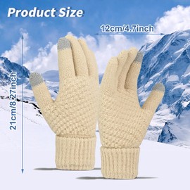 JEKUGOT Women's Winter Warm Touchscreen Gloves, Elastic Cuff Anti-Slip Gloves, Thermal Knit Soft Fleece Lined Gloves, Winter Texting Gloves(Beige)