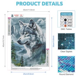 EOBROMD 5D Wolf Diamond Painting Kits for Adults, Full Round Drill Mountain Diamond Art Kits, Crystal Art Kits for Home Wall Decor Gifts 30x40cm