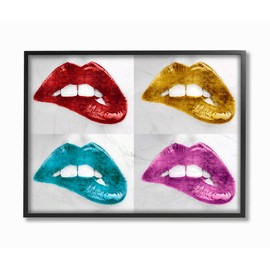 The Stupell Home Décor Collection Glam Fashion Metallic Lipstick Lips in Four Framed Giclee Texturized Art, 11 x 14, Multi-Color