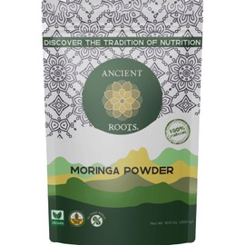 Ancient Roots Moringa Powder 100% Pure & Natural, Non-GMO, Gluten-Free Finely Ground Moringa Leaf for Smoothies, Teas, and Recipes 10.5 oz Resealable Bag