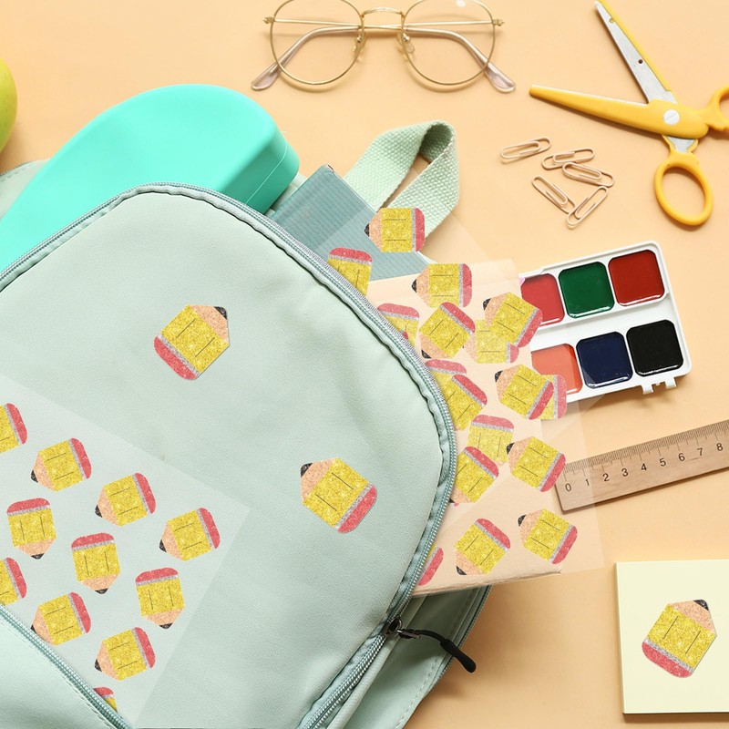 Geyee 400 Pcs Pencil Shape Glitter Stickers Back to School