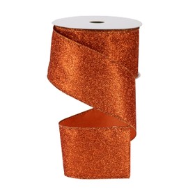 MAYREEL Orange Ribbon Wired 2.5 Inch Glitter Wired Ribbon Copper Christmas Decorations Terracotta Ribbon for Gift Wrapping Wreath Supplies Christmas Ribbon Wired Tree Topper Bow Crafts - 10 Yards