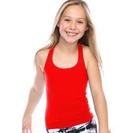 Kurve Premium Girls Seamless Supersoft Wide Strap Comfortable Racerback Tank (Made with Love in The USA), Red, Age 10-16