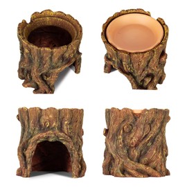 REPTIZOO Reptile Hide Cave Resin Moisture Keeping Reptile Cave with Clay Water Basin Humidifying Help Shedding for Leopard Gecko