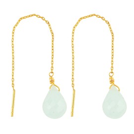 Natural Aquamarine Drop Earrings, Dainty Threader Pair, Natural Gemstone Beads, Birthstone Crystal, Gift for Women, Jewelry in Gold Plated, Valentine Day Gift (Aquamarine Drop)