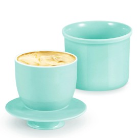 CE Compass Porcelain Butter Crock Butter Keeper, French Butter Dish with Lid (Blue)