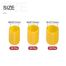 QUARKZMAN Pack of 90 Round Rubber Caps 9/32 Inch 3/8 Inch 1/2 Inch (7 mm 10 mm 12 mm) Yellow Vinyl Cover Screw Thread Protective Caps Assortment Set