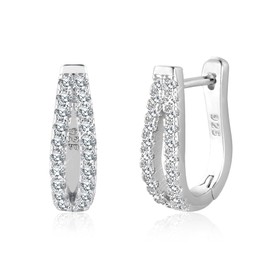 ALEXCRAFT Square Double Silver Hoop Earrings for Women Cubic Zirconia Small Huggie Hoops Hypoallergenic Jewelry