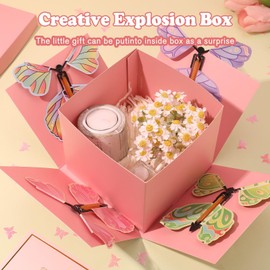 tesaiue Pink Flying Butterfly Explosion Gift Box, Christmas Surprise Gift Box with 8 Pcs Flying Butterfly for Christmas, Birthdays, Anniversary, Valentine's Day