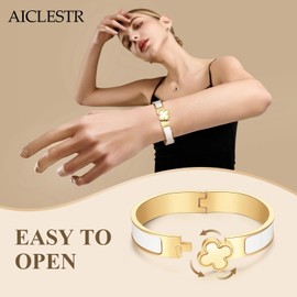 AICLESTR 18K Gold-Plated Stainless Steel Bracelet, Four-Leaf Clover Cross Lover Clasp Design, Durable Bangle in Three Sizes, Versatile Gift Choice for Women and Men