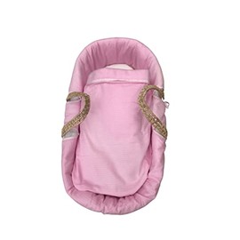 Moses Basket Me Pink Gingham and Waffle 2 Piece Dressing For Moses or Wicker Baskets Including Fleece Coverlet, & Liner Dressing (Moses Basket Not Included)