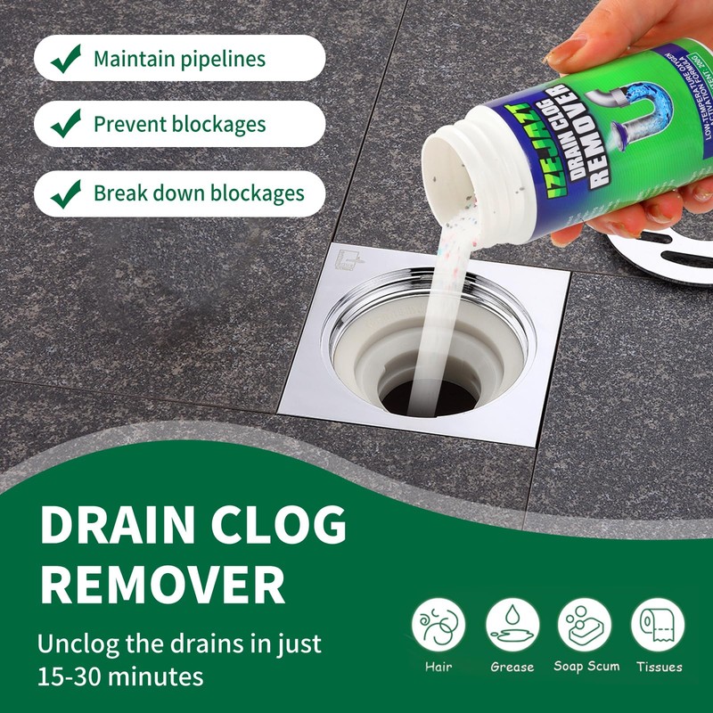 IZEJAZT Powder Type Drain Clog Remover ，Drain Cleaner Gobbler and
