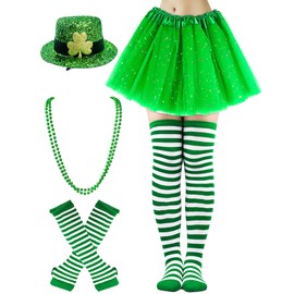 Hikkcos St Patrick's Day Accessory Tutu Set Green Tulle Skirt for Women Leprechaun Costume Irish clover Green Hat Headband for St.Patrick's Day Party Supplies