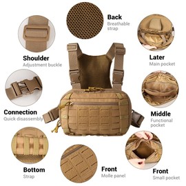 Tactical Chest Rig Pack, Waterproof Molle Chest Bag for Men, Men's Harness Bags with CCW Compartment and Adjustable Strap for Outdoor Hunting, Shooting, Hiking, black, Classique